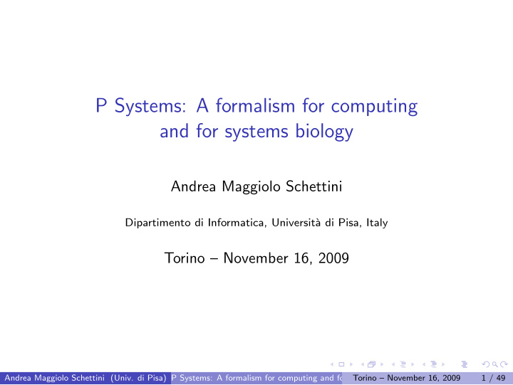 p systems a formalism for computing and for systems