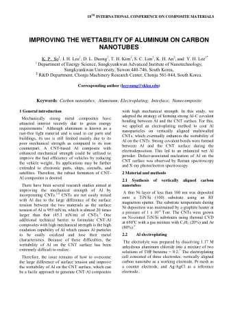 IMPROVING THE WETTABILITY OF ALUMINUM ON CARBON  NANOTUBES K. P.  So 1 , I. H. Lee 1 , D. L. Duong