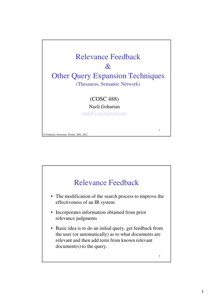 relevance feedback other query expansion techniques