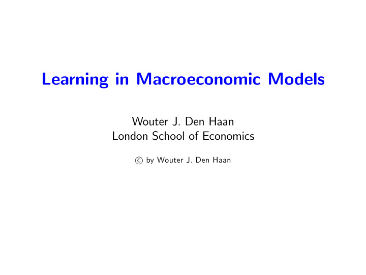 learning in macroeconomic models