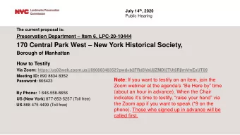 170 Central Park West  New York Historical Society,  Borough of Manhattan  How to Testify  Via