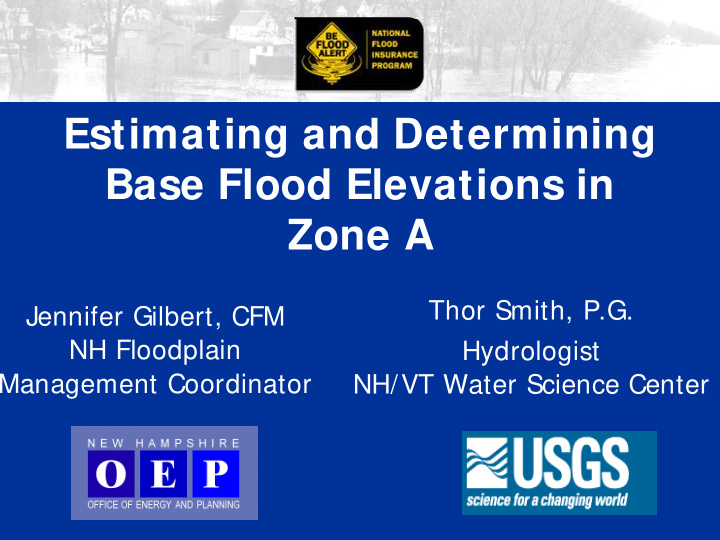 estimating and determining base flood elevations in zone a