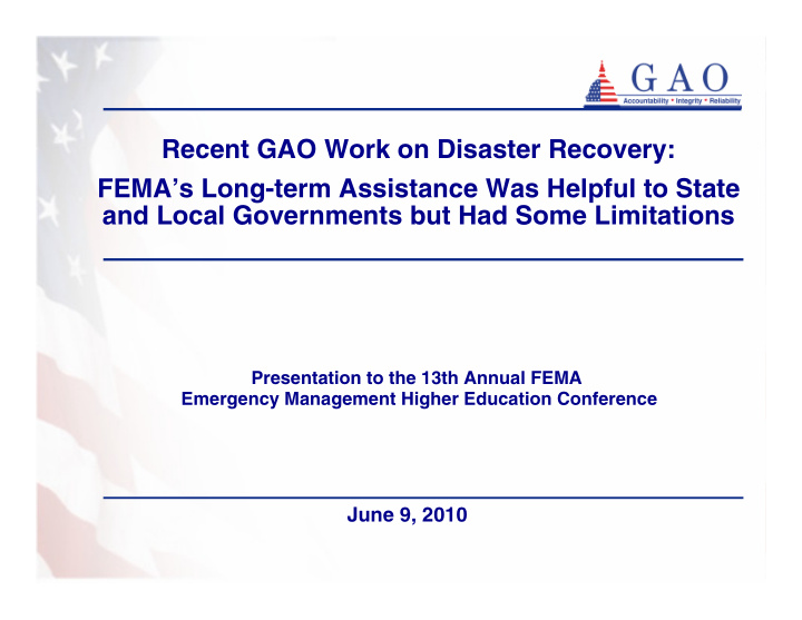 recent gao work on disaster recovery fema s long term
