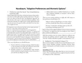 Nussbaum, Adaptive Preferences and Womens Options 3. Malnourished women in Andhra Pradesh