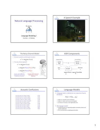 Natural Language Processing Language Modeling I Dan Klein  UC Berkeley ASR Components The Noisy