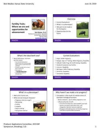 Fertility Traits:  Whats in a phenotype?  Where we are and  Why weve not made a  lot of