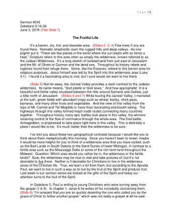 Sermon #243  Galatians 5:16-26  June 3, 2018 (Title Slide 1)  The Fruitful Life Its a barren,