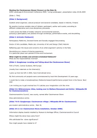 Meeting the Clackmannan Stone(-Person) on the Main St.  AHRC Landscape &amp; Environment Conference