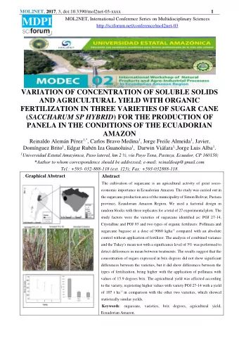 MOL2NET , 2017 , 3, doi:10.3390/mol2net-03-xxxx  2 Introduction  The cultivation of sugarcane is an