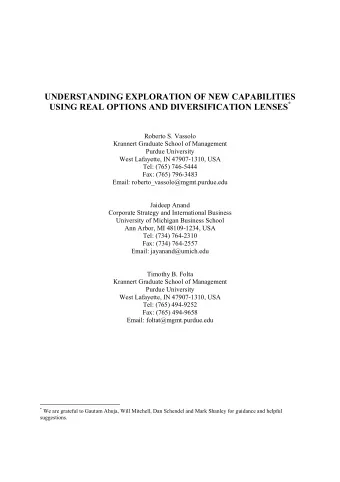 UNDERSTANDING EXPLORATION OF NEW CAPABILITIES USING REAL OPTIONS AND DIVERSIFICATION LENSES *