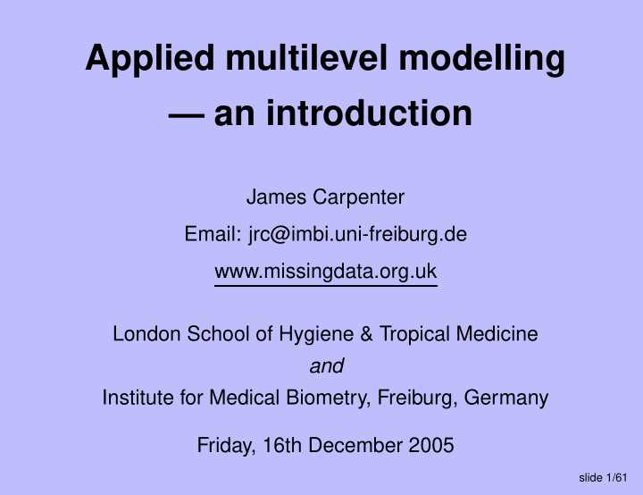 applied multilevel modelling an introduction