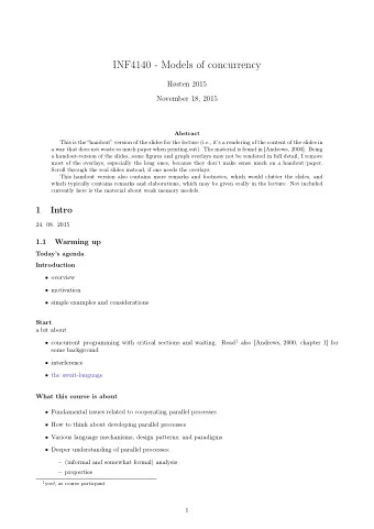 INF4140 - Models of concurrency  Hsten 2015  November 18, 2015  Abstract  This is the