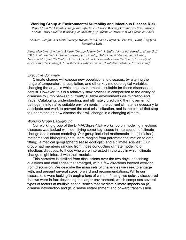 working group 3 environmental suitability and infectious