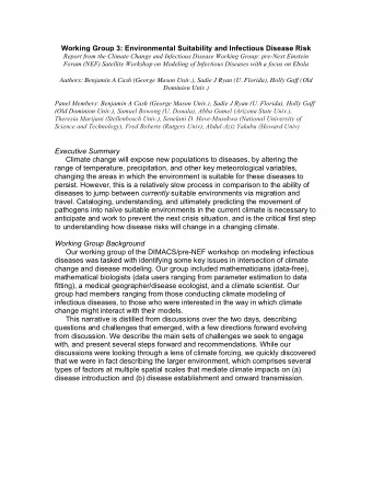 Working Group 3: Environmental Suitability and Infectious Disease Risk  Report from the Climate