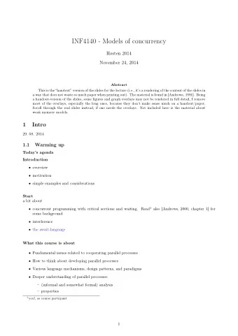 INF4140 - Models of concurrency  Hsten 2014  November 24, 2014  Abstract  This is the