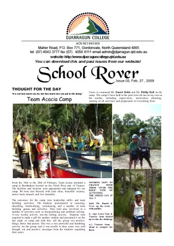 Team Acacia Camp  the teacher,  including  supervision,  motivation,  planning,  running of all