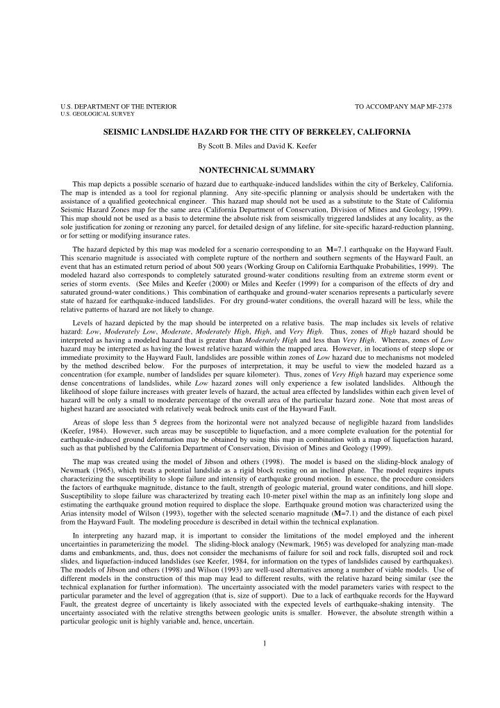 seismic landslide hazard for the city of berkeley