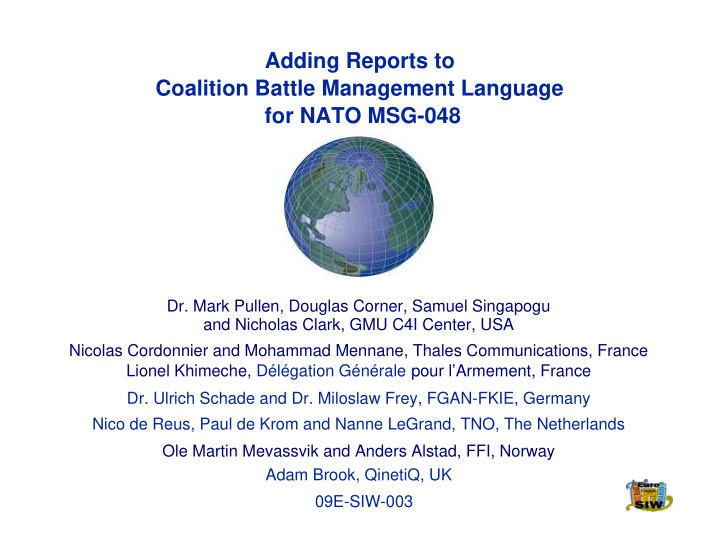 adding reports to coalition battle management language
