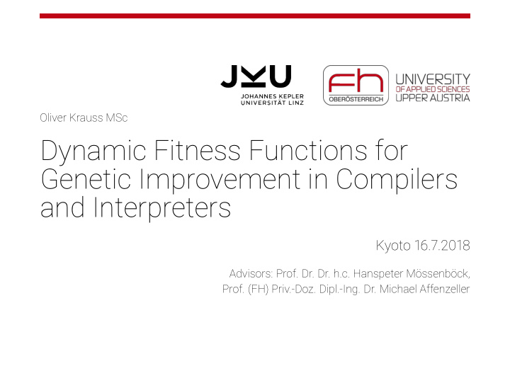 dynamic fitness functions for genetic improvement in