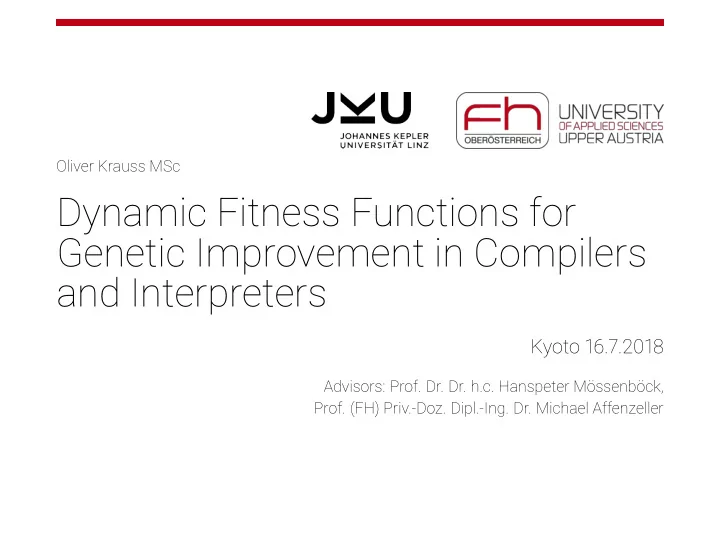 dynamic fitness functions for genetic improvement in