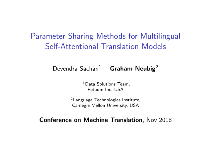 parameter sharing methods for multilingual self