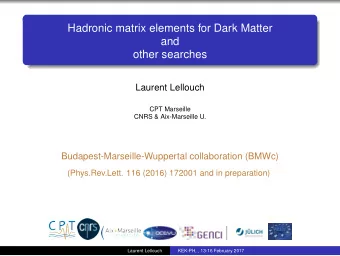 Hadronic matrix elements for Dark Matter  and  other searches  Laurent Lellouch  CPT Marseille