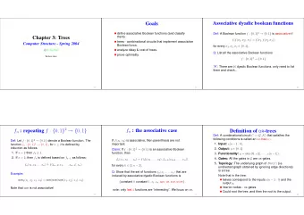 Associative dyadic boolean functions  Goals Def: A Boolean function f : { 0 , 1 } 2  { 0 , 1 }