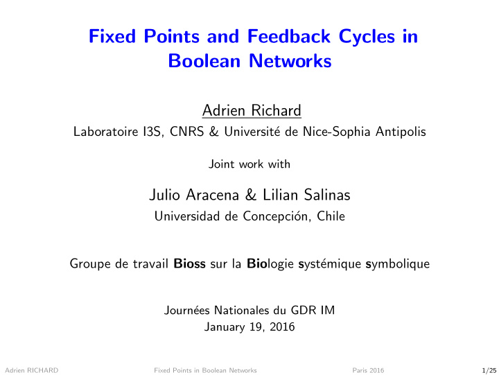 fixed points and feedback cycles in boolean networks