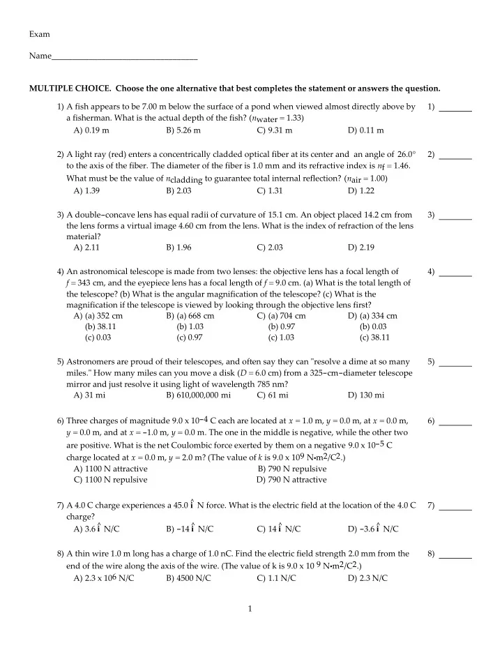exam name multiple choice choose the one alternative that