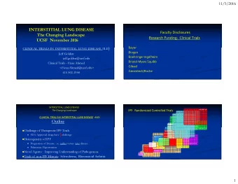 INTERSTITIAL LUNG DISEASE  Faculty Disclosures  The Changing Landscape  Research Funding:  Clinical