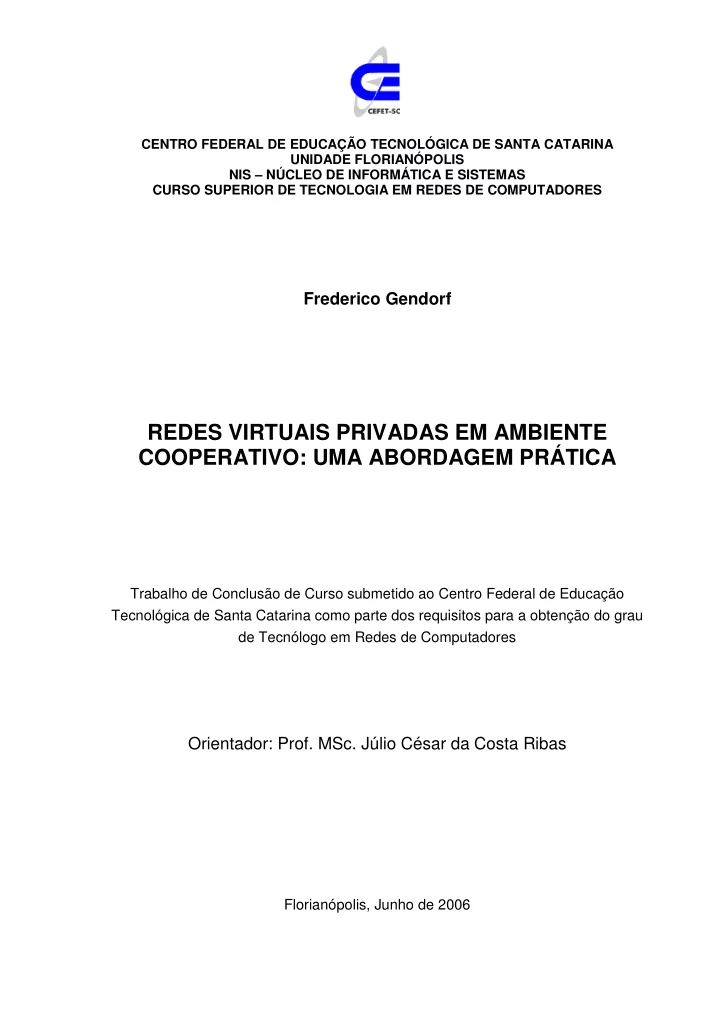 redes virtuais privadas em ambiente cooperativo uma