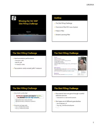 2/8/2013  The Slot Filling Challenge  Overview of the NYU 2011 System  Pattern Filler  Ang