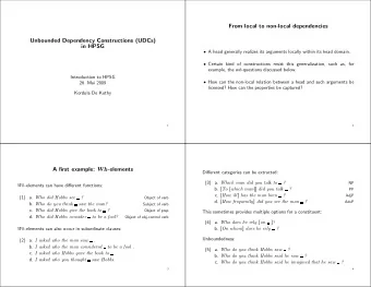 From local to non-local dependencies  Unbounded Dependency Constructions (UDCs)  in HPSG  A head