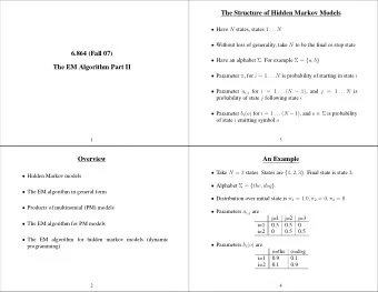 The Structure of Hidden Markov Models  Have N states, states 1 . . . N  Without loss of