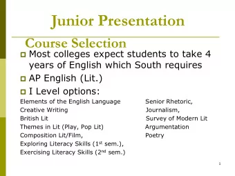 Junior Presentation  Course Selection  Most colleges expect students to take 4  years of English