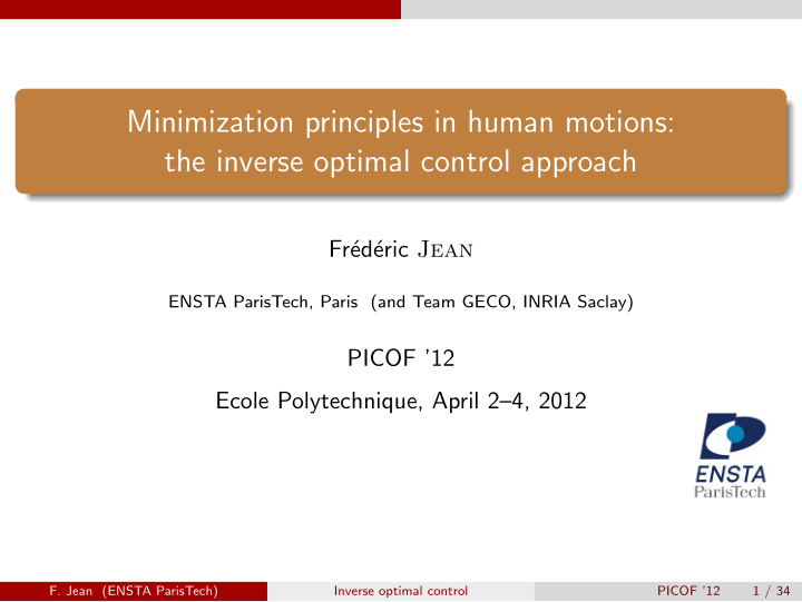 minimization principles in human motions the inverse
