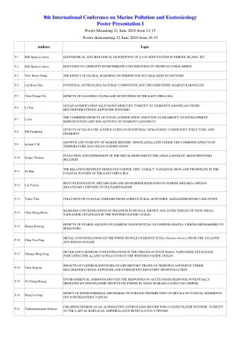 8th International Conference on Marine Pollution and Ecotoxicology  Poster Presentation I  Poster