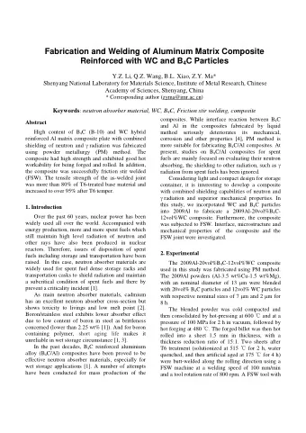 Fabrication and Welding of Aluminum Matrix Composite Reinforced with WC and B 4 C Particles  Y.Z.
