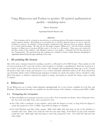 Using Rhinoceros and Python to produce 3D printed mathematical  models - workshop notes  Henry