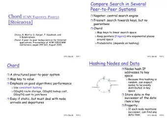 (CAN,Tapestry, Pastry)  Freenet: search towards keys, but no  guarantees  Chord:  Map keys