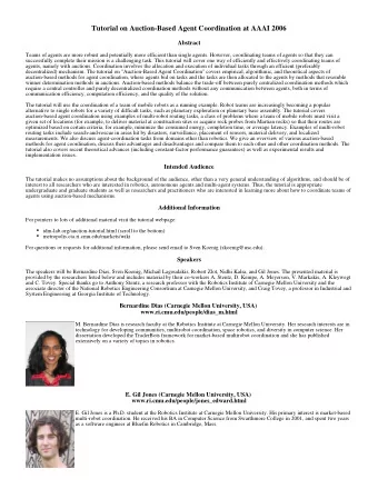 Tutorial on Auction-Based Agent Coordination at AAAI 2006  Abstract  Teams of agents are more