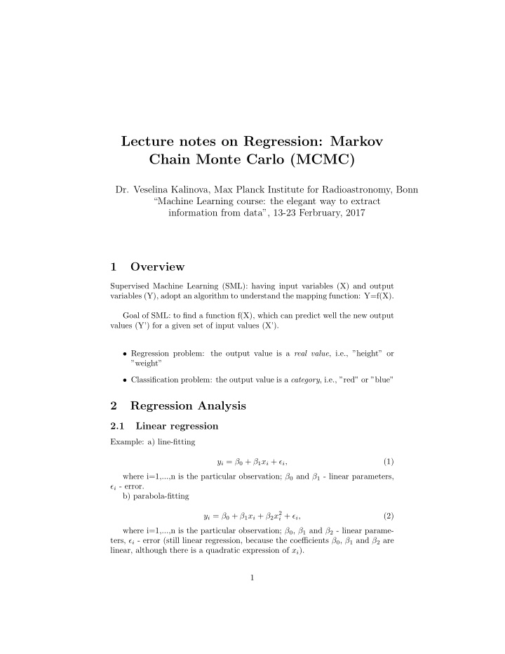 lecture notes on regression markov chain monte carlo mcmc