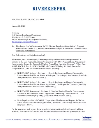 VIA E-MAIL AND FIRST-CLASS MAIL  January 12, 2010  Secretary  U.S. Nuclear Regulatory Commission