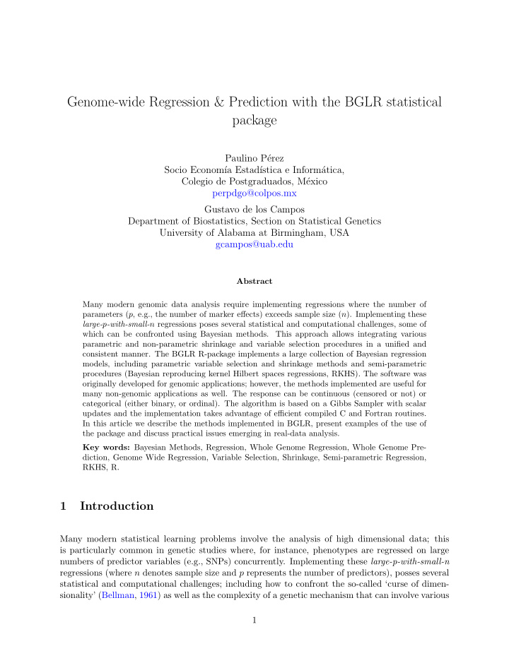 genome wide regression prediction with the bglr