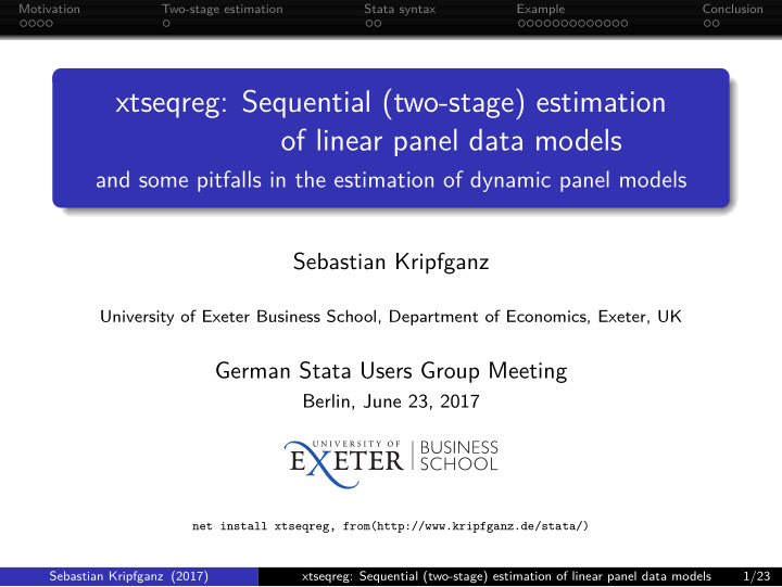 xtseqreg sequential two stage estimation of linear panel