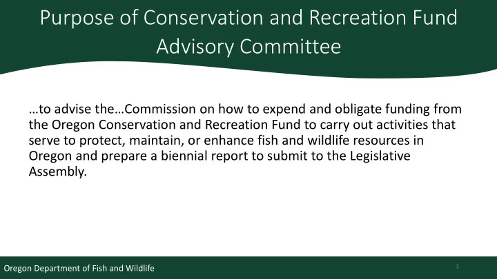 purpose of conservation and recreation fund advisory