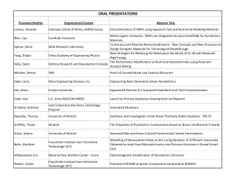 ORAL PRESENTATIONS  Presenter/Author  Organization/Contact Abstract Title Lozano, Eduardo Colorado