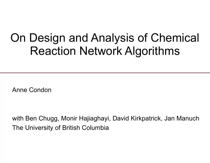 on design and analysis of chemical reaction network