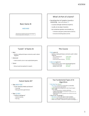 Whats AI Part of a Game?  Everything that isnt graphics (sound) or networking ...  (says
