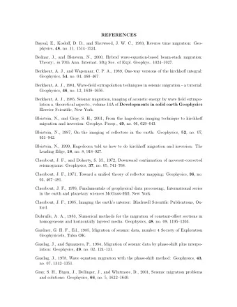 REFERENCES  Baysal, E., Kosloff, D. D., and Sherwood, J. W. C., 1983, Reverse time migration: Geo-